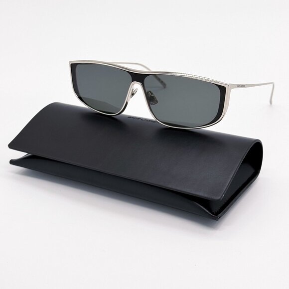 NEW SAINT LAURENT LUNA SL605 001 SILVER GRAY SHIELD SUNGLASSES SL 605 SHIELD - Picture 1 of 13